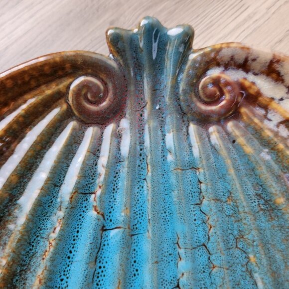 Pumpkin Plate Luncheon Salad Serving Tray Candy Dish Ribbed Pottery Seashell 9" - Picture 2 of 9